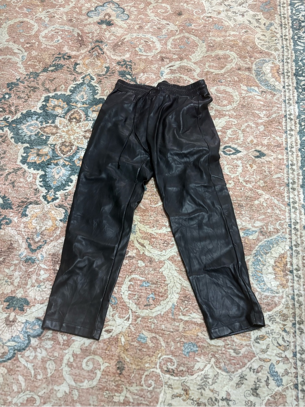 LOFT Black Faux Leather Straight-Leg Pants